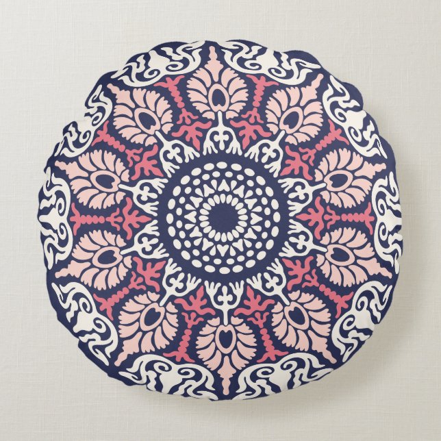 Bold Ethnic Modern Mandala boho chic Indian Yoga Rund Kudde (Framsidan)