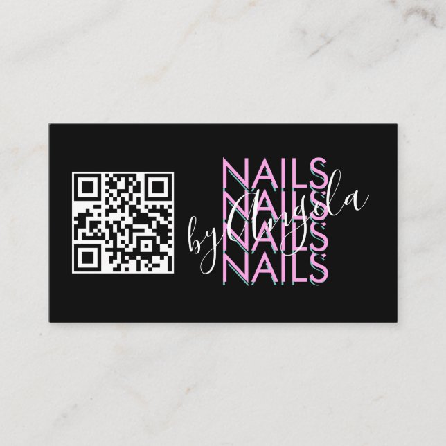 Bold Eyelash Salon Nagel QR Code Rosa Black Visitkort (Framsida)