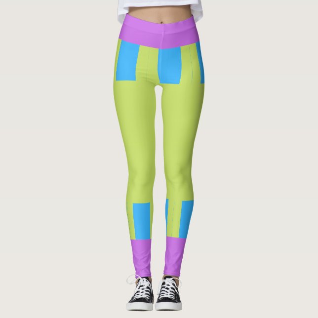 Bold Färg Blocks Grönt Blue Rosa 7 Leggings (Framsida)