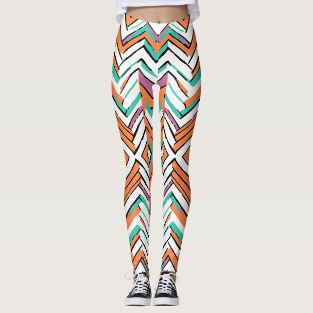 Bold Färg Herringbone Chevron mönster Leggings (Framsida)