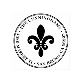 Bold Fleur De Lis Round Family Namn Returadress Stämpel