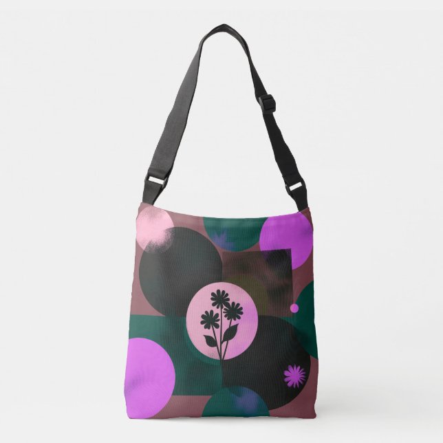 Bold Floral Circle Tote Bag – Modern Abstract Flow Axelväska (Framsida)