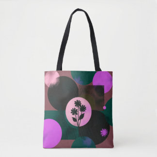 Bold Floral Circle Tote Bag – Modern Abstract Flow Tygkasse