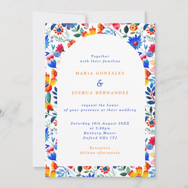 Bold Floral Folk Fiesta Wedding  Inbjudningar (Framsida)