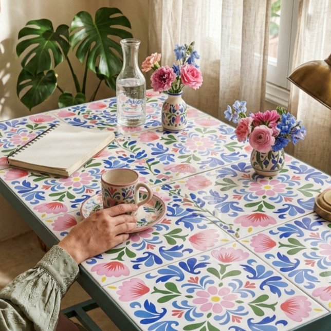 Bold Floral on White Background Decorative Kakelplatta (Skapare uppladdad)