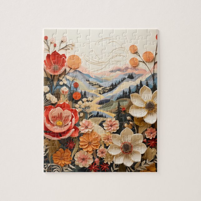 Bold Flowers med berg Pussel (Vertikal)