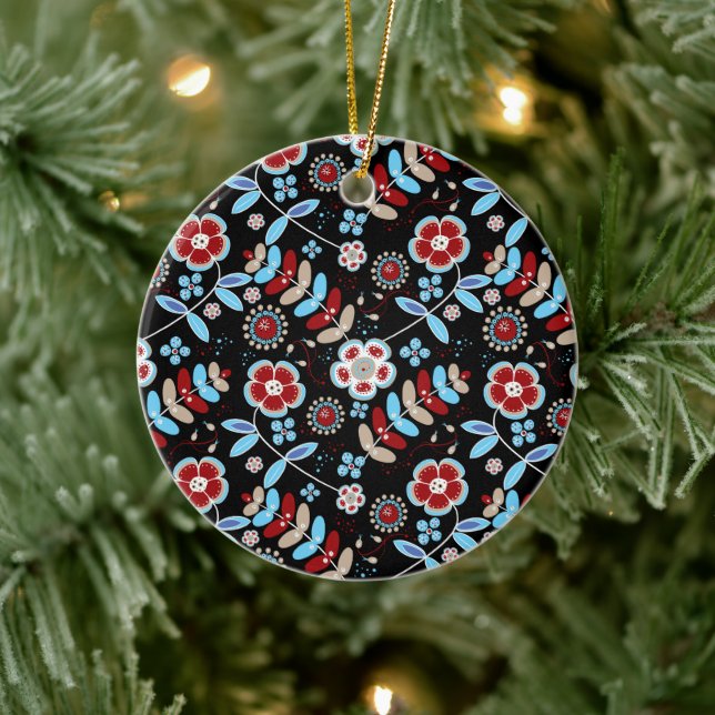 Bold Folk Floral Pattern Julgransprydnad Keramik (Träd)