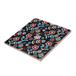 Bold Folk Floral Pattern Kakelplatta