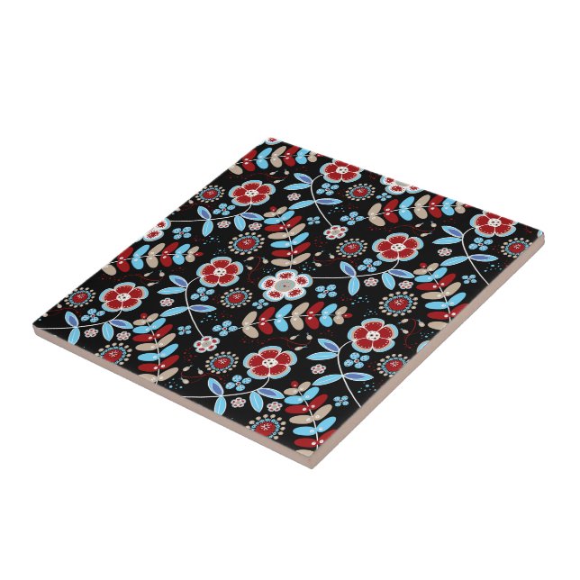 Bold Folk Floral Pattern Kakelplatta (Sidan)
