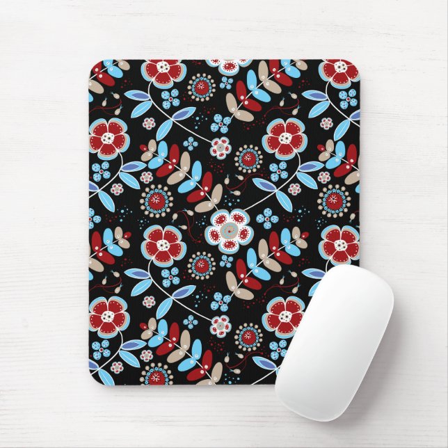 Bold Folk Floral Pattern Musmatta (Med mus)