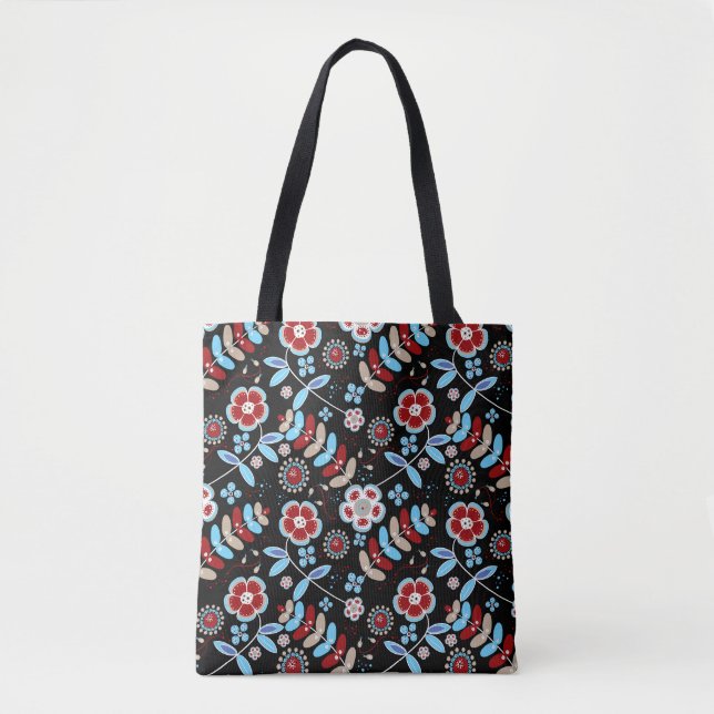 Bold Folk Floral Pattern Tygkasse (Framsida)