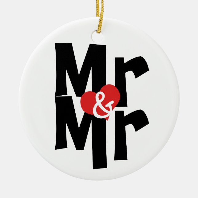 Bold Font Gay Bröllop Mr och Personlig Julgransprydnad Keramik (Framsidan)