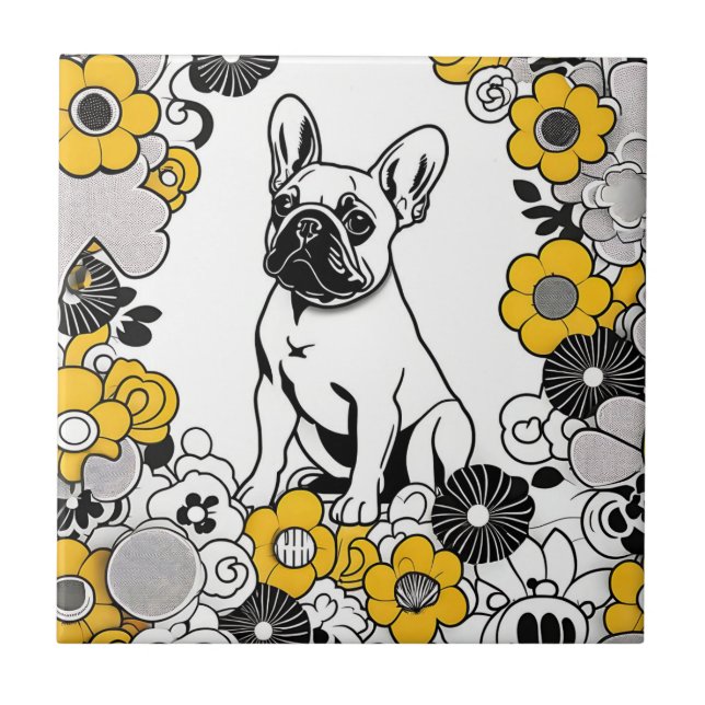 Bold Fransk Bulldog Pop Art Porträtt Kakelplatta (Framsidan)