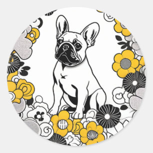 Bold Fransk Bulldog Pop Art Porträtt Runt Klistermärke