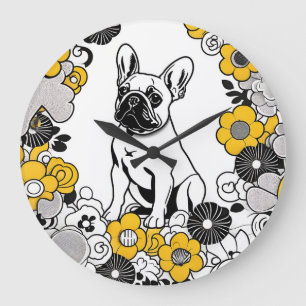 Bold Fransk Bulldog Pop Art Porträtt Stor Klocka