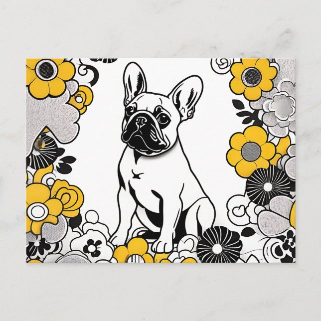 Bold Fransk Bulldog Pop Art Porträtt Vykort (Framsida)