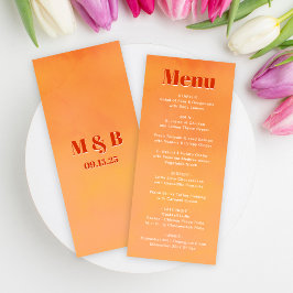 Bold Fun Modern Orange Sunset Monogram Wedding Meny