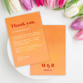 Bold Fun Modern Orange Sunset Monogram Wedding Tack Kort