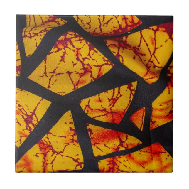 Bold Geometric African Wax Print Fabric - Gold, Re Kakelplatta (Framsidan)