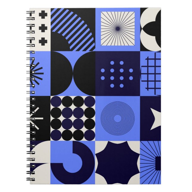 Bold Geometric Bauhaus Retrofuturistic Mönster Anteckningsbok (Framsidan)