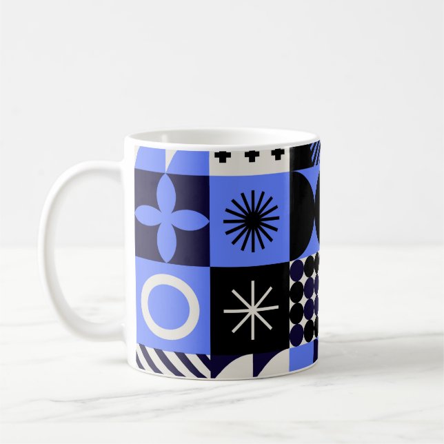 Bold Geometric Bauhaus Retrofuturistic Mönster Kaffemugg (Vänster)