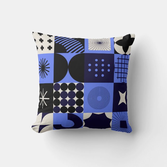 Bold Geometric Bauhaus Retrofuturistic Mönster Kudde (Framsida)