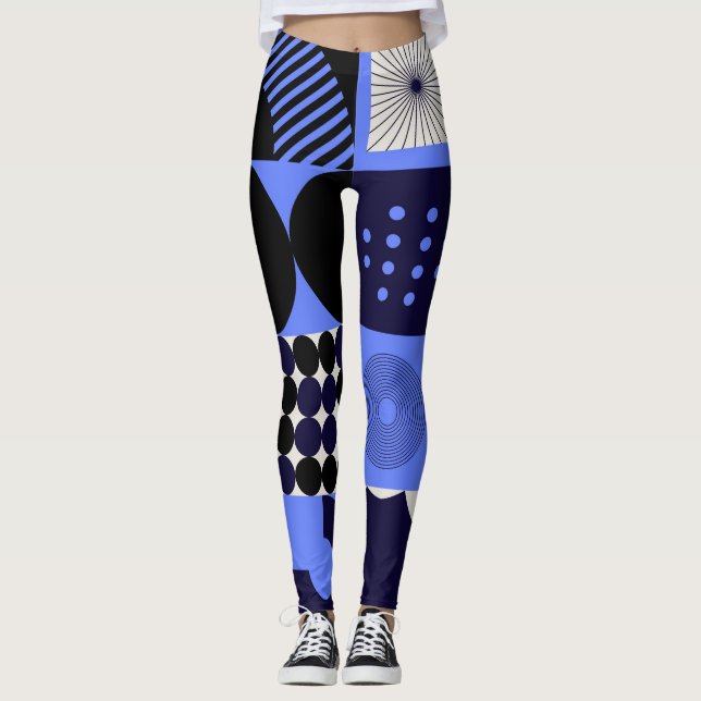 Bold Geometric Bauhaus Retrofuturistic Mönster Leggings (Framsida)