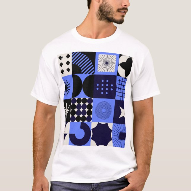 Bold Geometric Bauhaus Retrofuturistic Mönster T Shirt (Framsida)