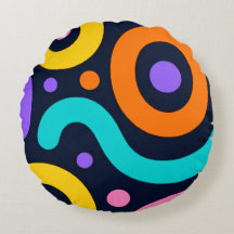 Bold Geometric Circles Round Pillow