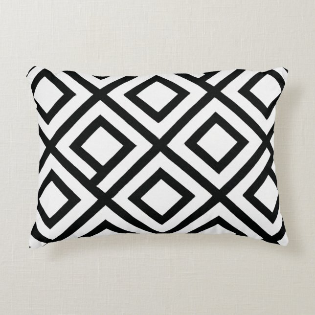 Bold Geometric Diamond Black White Mönster Prydnadskudde (Framsidan)