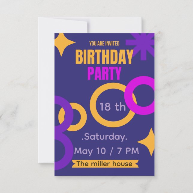 Bold Geometric Neon 18th Birthday Party Invitation Tack Kort (Framsida)