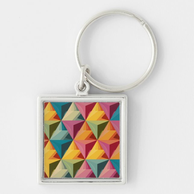 Bold Geometric Triangle Pattern  Fyrkantig Silverfärgad Nyckelring (Framsidan)