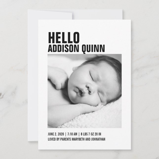 Bold Gingham Play Baby Photo Birth Notice Meddelande (Framsida)