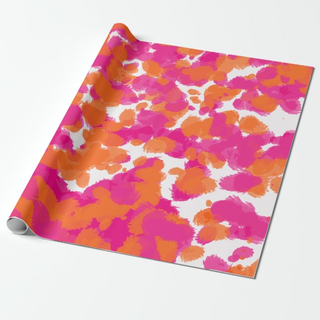 Bold Girly Shock rosa Fuchsia Orange Paint Stänk Presentpapper (Utrullad)