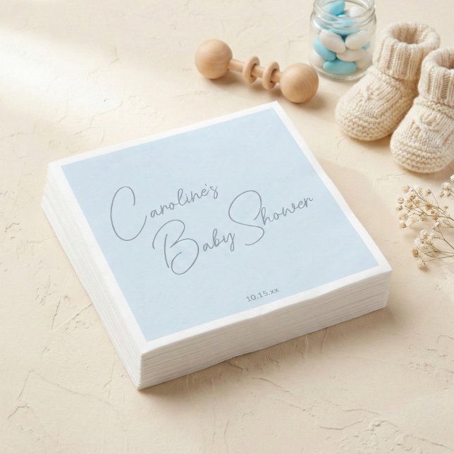 Bold Glacier Blue Modern Script Custom Baby Shower Pappersservett (Skapare uppladdad)