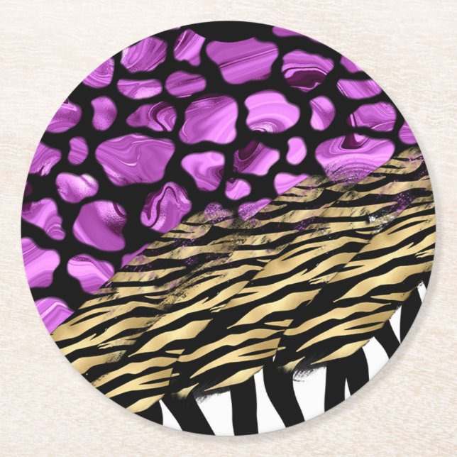Bold Glam Animal Print Underlägg Papper Rund (Framsidan)