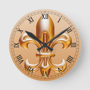 Bold Gold Fleur de Lis Rund Klocka