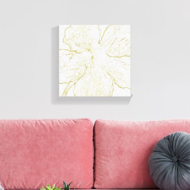 Bold Gold Floral Line Art Minimalist Macro Bloom  Canvastryck (Insitu (Vardagsrum))