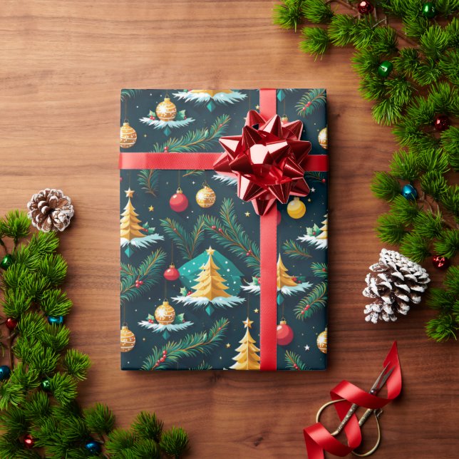 Bold Gold Trees & Stars Christmas Wrapping Paper Presentpapper (Julgåva)