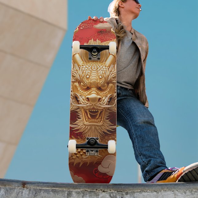 Bold Golden & Red Dragon Head Mini Skateboard Bräda 18,5 Cm (Skapare uppladdad)