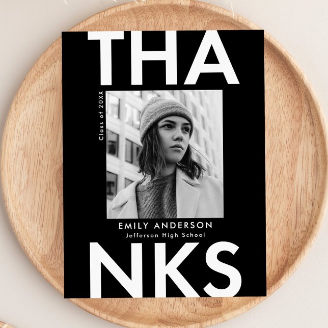 Bold Grad Black Photo Studenten Tack Vykort (Skapare uppladdad)