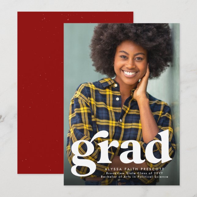 Bold grad - enkelt rött lodrät, bild studenten meddelande (Fram/baksida)