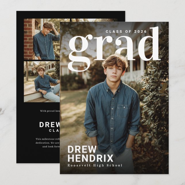 Bold Grad PhotoPop Graduation Announcement Meddelande (Fram/baksida)