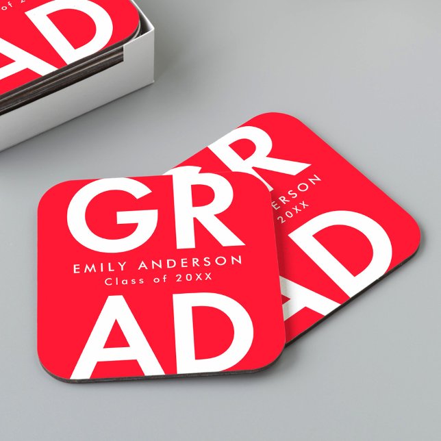 Bold Grad Red Studentfest Underlägg Papper Kvadrat (Skapare uppladdad)