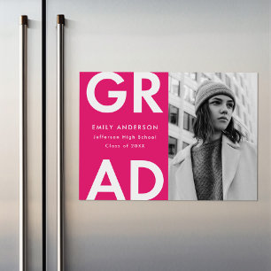 Bold Grad Shock rosa Photo Studenten Magnetisk Inbjudningskort