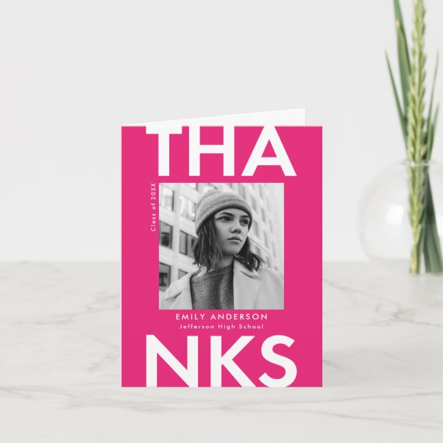Bold Grad Shock rosa Photo Studenten Tack Kort (Framsida)