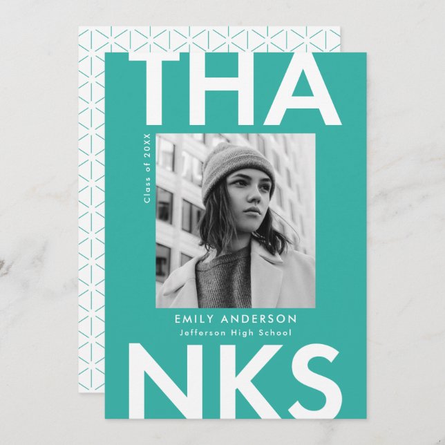 Bold Grad Turcos Photo Studenten Tack Kort (Fram/baksida)