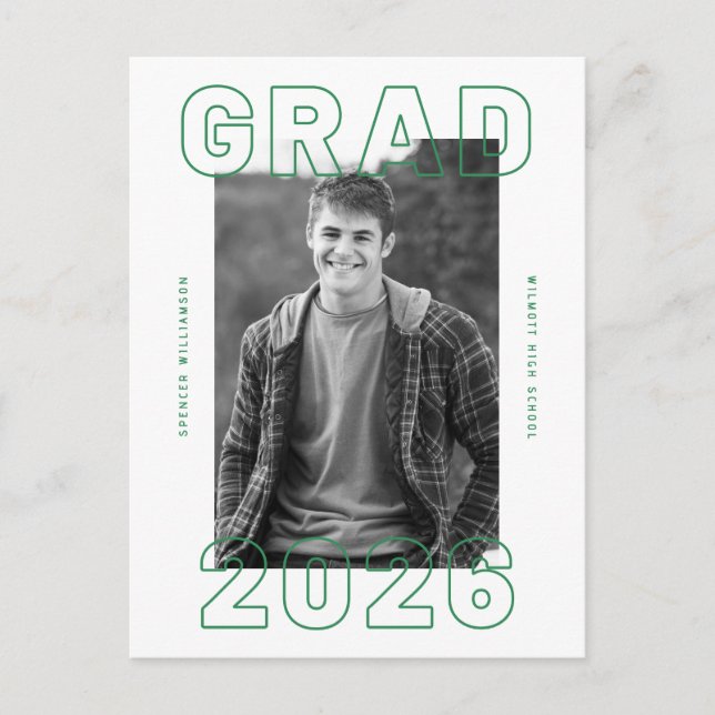 Bold Graduation Photo Card | Announcement Postcard Vykort (Framsida)