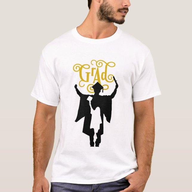 Bold Graduation Silhouette with Flying Cap Joy T Shirt (Framsida)