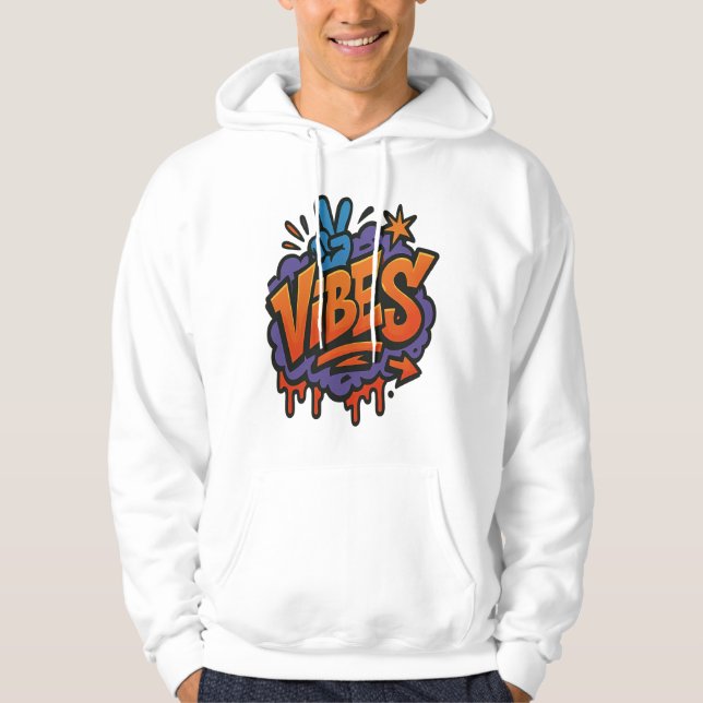 Bold Graffiti ’Vibes’ Street Art Hoodie (Framsida)